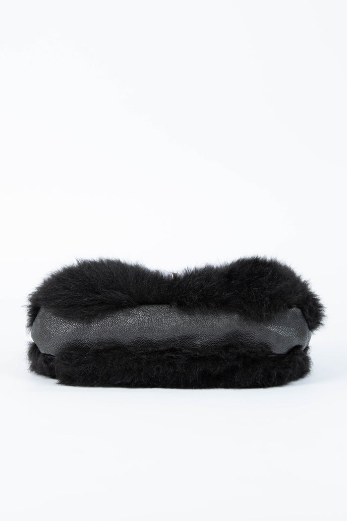 2000s Chanel Black Fur Single Flap Shoulder Bag