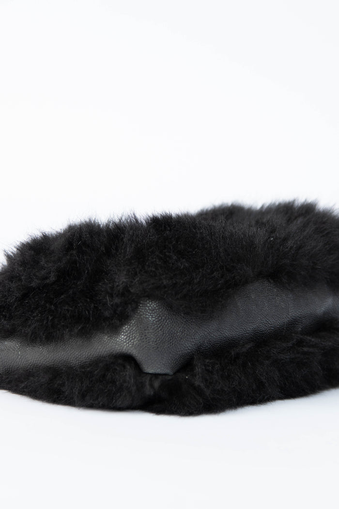 2000s Chanel Black Fur Single Flap Shoulder Bag