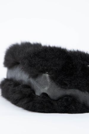 2000s Chanel Black Fur Single Flap Shoulder Bag