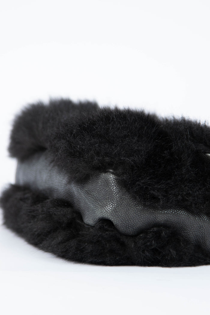 2000s Chanel Black Fur Single Flap Shoulder Bag