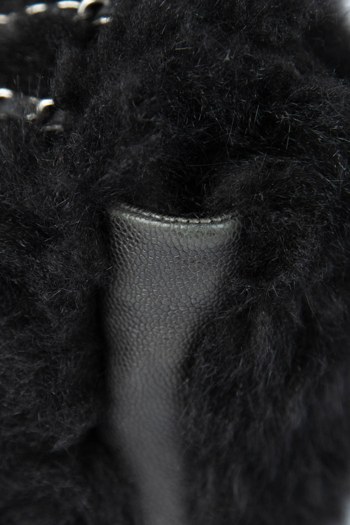 2000s Chanel Black Fur Single Flap Shoulder Bag