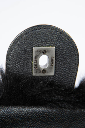 2000s Chanel Black Fur Single Flap Shoulder Bag