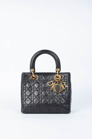 Vintage Christian Dior Medium Black Leather Lady Dior
