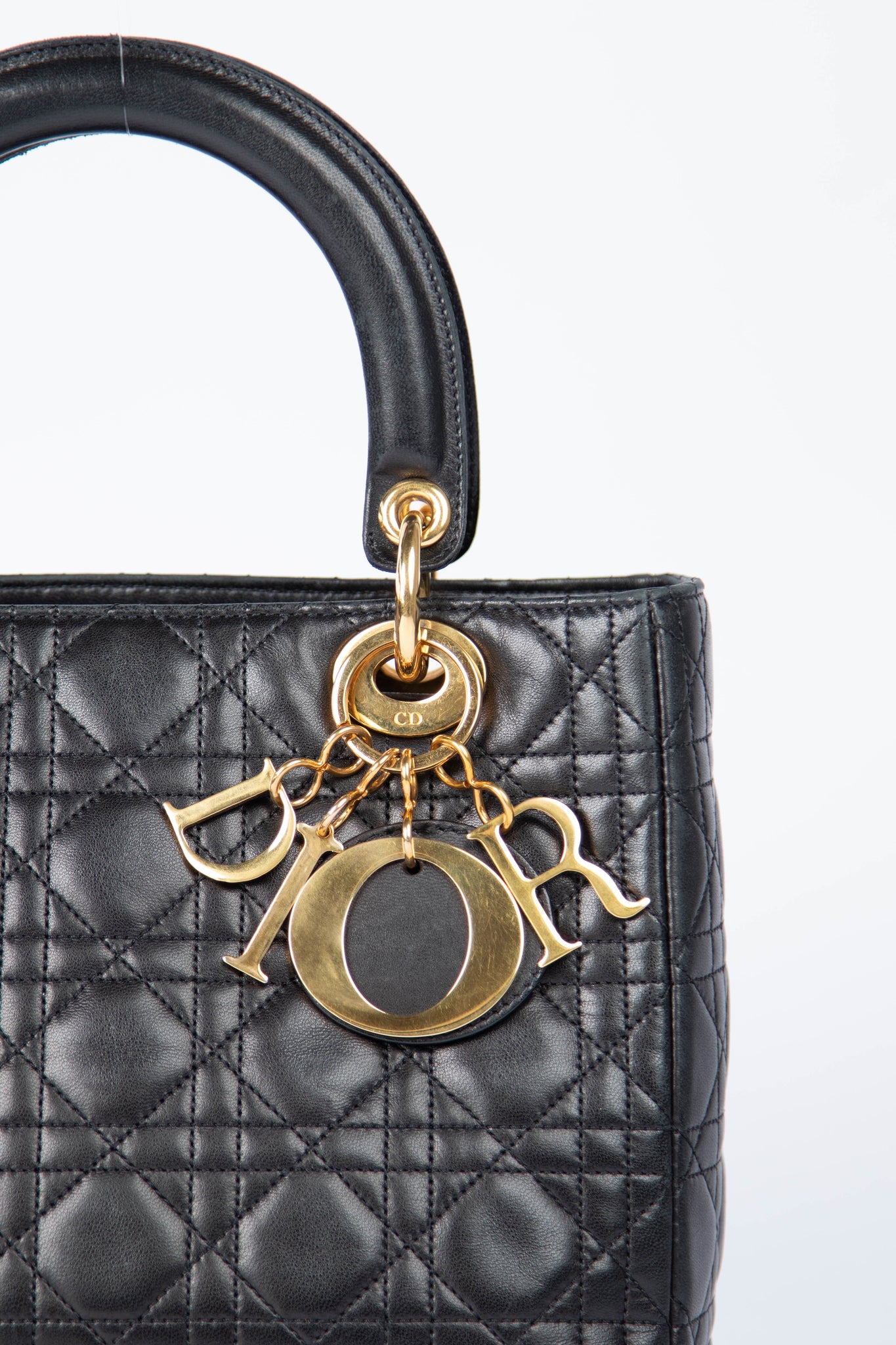 Vintage Christian Dior Medium Black Leather Lady Dior