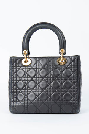 Vintage Christian Dior Medium Black Leather Lady Dior