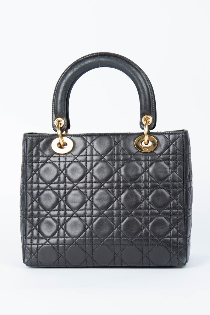 Vintage Christian Dior Medium Black Leather Lady Dior