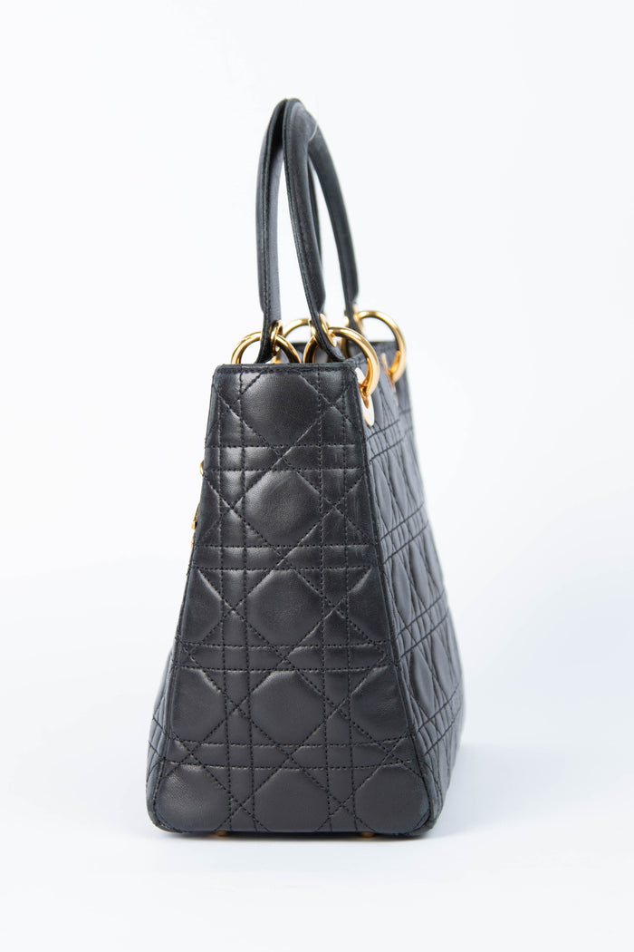 Vintage Christian Dior Medium Black Leather Lady Dior