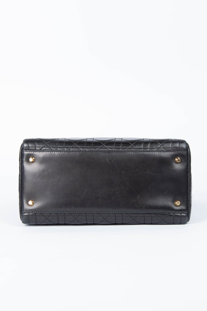 Vintage Christian Dior Medium Black Leather Lady Dior