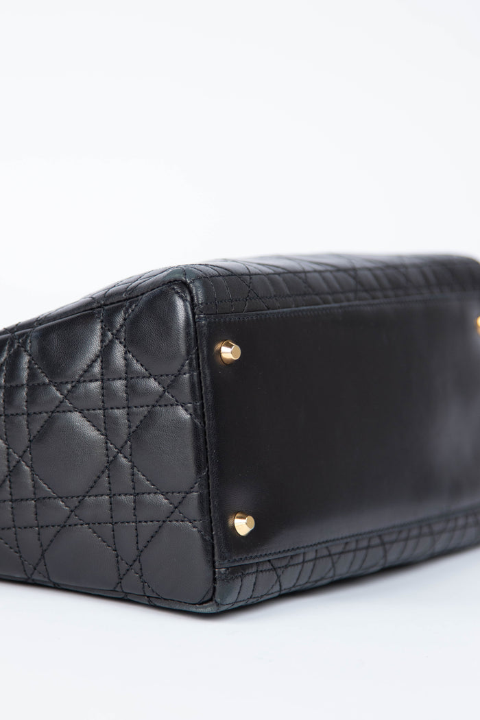 Vintage Christian Dior Medium Black Leather Lady Dior