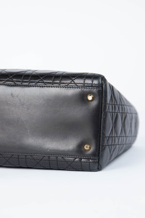 Vintage Christian Dior Medium Black Leather Lady Dior