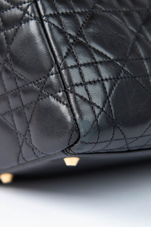 Vintage Christian Dior Medium Black Leather Lady Dior