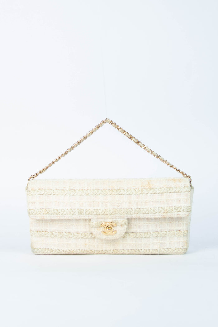 2000s Chanel Cream Tweed East West Shoulder Bag