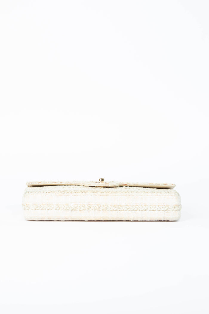 2000s Chanel Cream Tweed East West Shoulder Bag