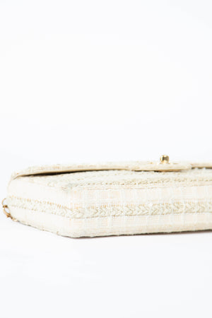 2000s Chanel Cream Tweed East West Shoulder Bag