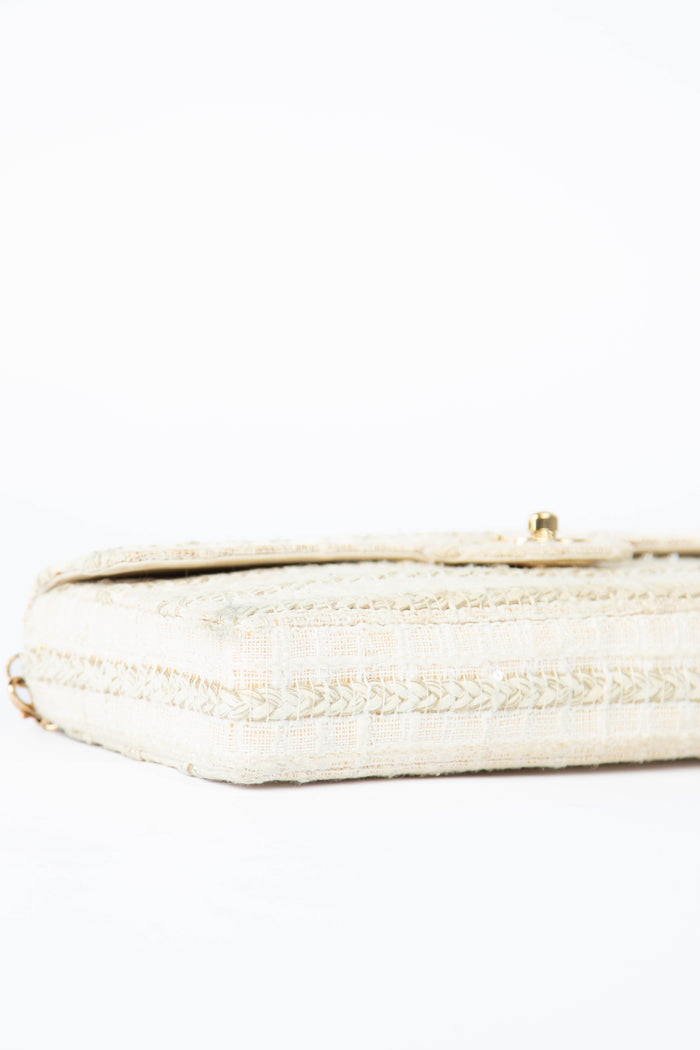 2000s Chanel Cream Tweed East West Shoulder Bag