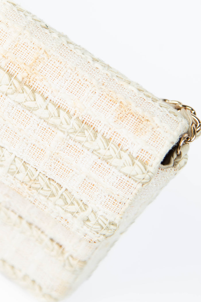 2000s Chanel Cream Tweed East West Shoulder Bag