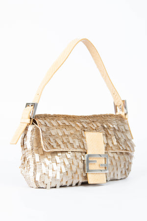 RARE Vintage Fendi Champagne Sequin Baguette Shoulder Bag