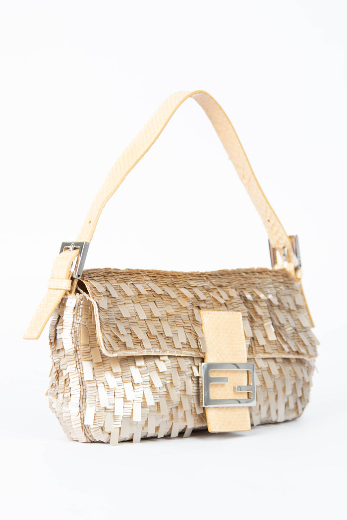 RARE Vintage Fendi Champagne Sequin Baguette Shoulder Bag