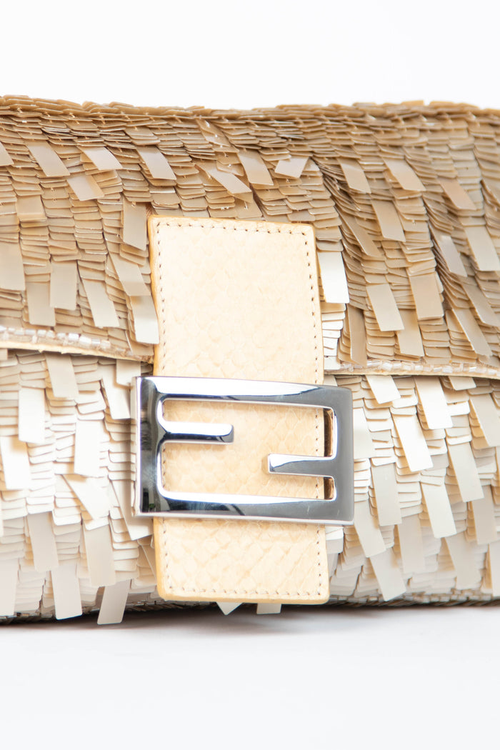 RARE Vintage Fendi Champagne Sequin Baguette Shoulder Bag
