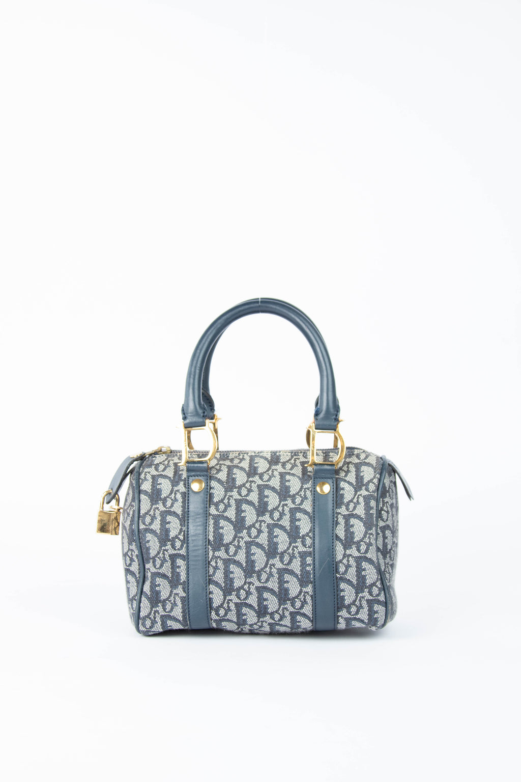 2000s Christian Dior Navy Monogram Canvas Small Boston Bag