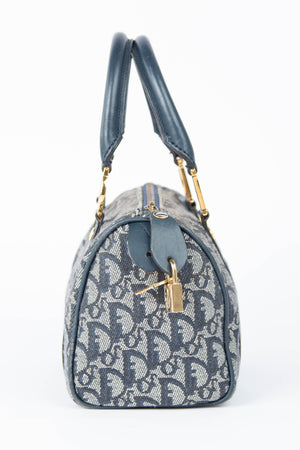 2000s Christian Dior Navy Monogram Canvas Small Boston Bag