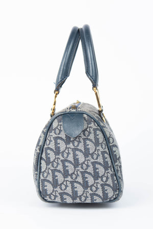 2000s Christian Dior Navy Monogram Canvas Small Boston Bag