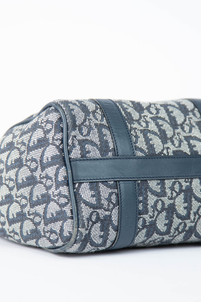 2000s Christian Dior Navy Monogram Canvas Small Boston Bag