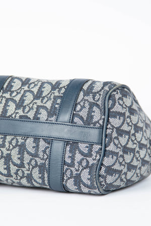 2000s Christian Dior Navy Monogram Canvas Small Boston Bag