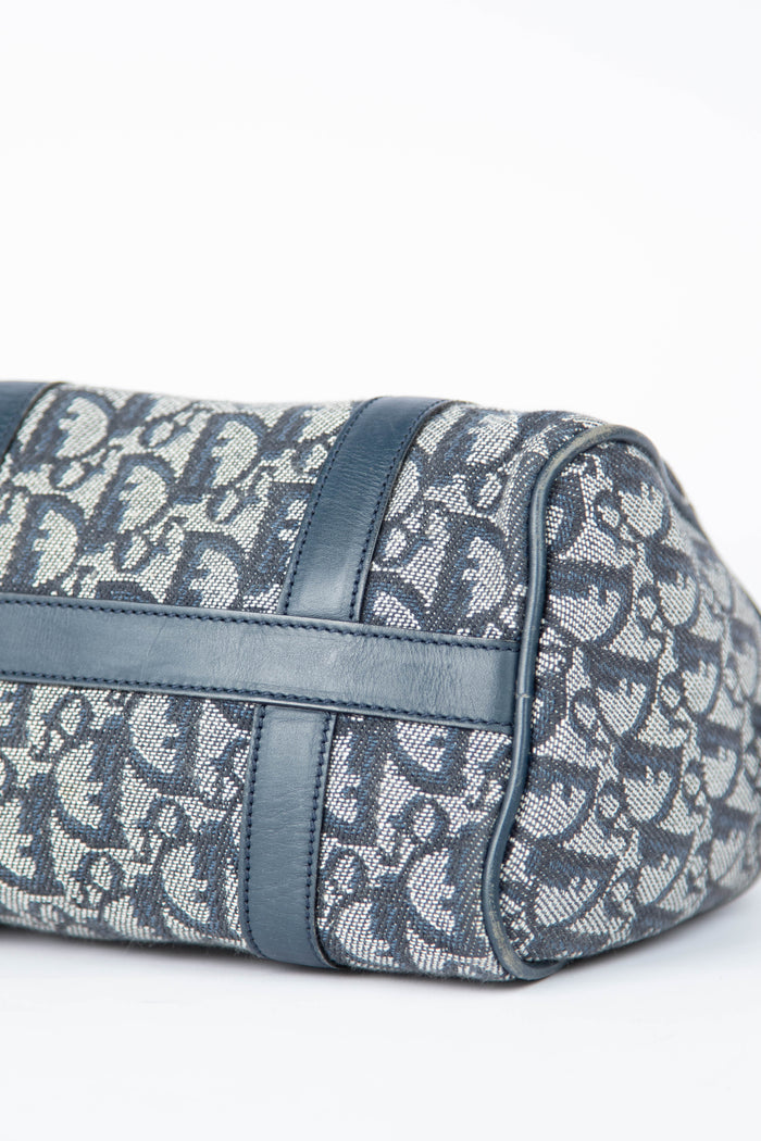 2000s Christian Dior Navy Monogram Canvas Small Boston Bag