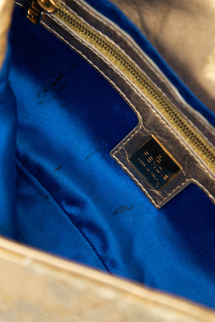 RARE Fendi Gold Lace and Crystal Baguette Shoulder Bag