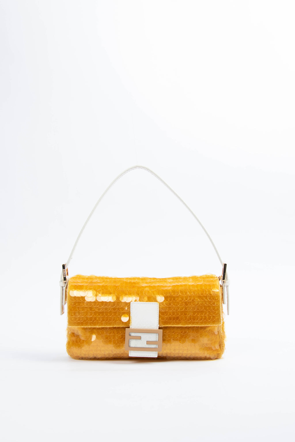 RARE Fendi Yellow Sequin Baguette Shoulder Bag