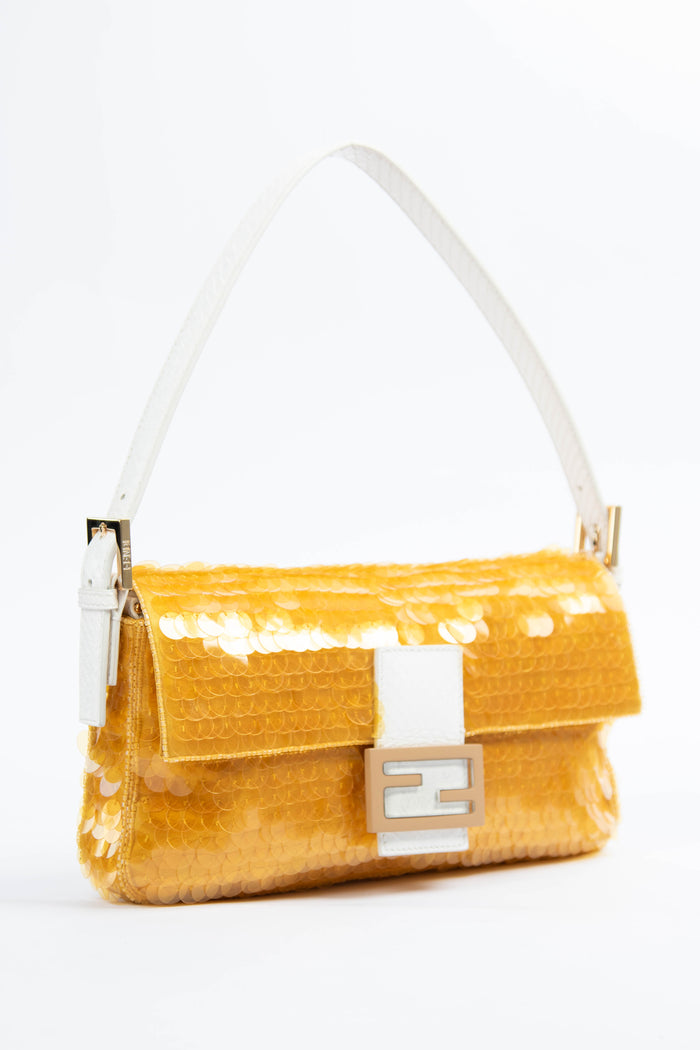 RARE Fendi Yellow Sequin Baguette Shoulder Bag