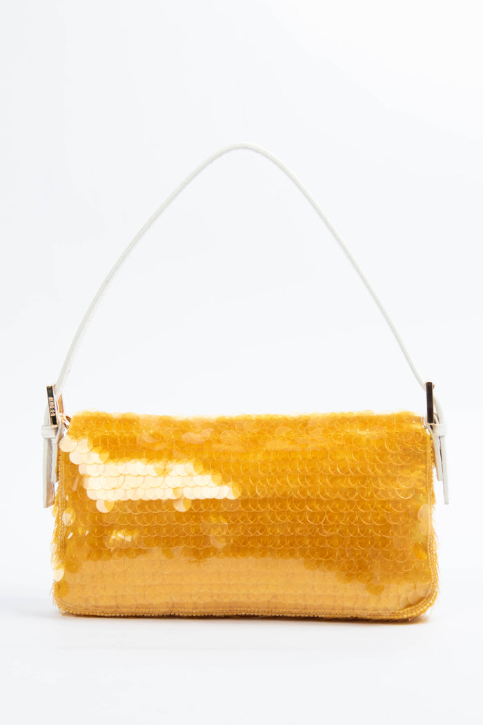 RARE Fendi Yellow Sequin Baguette Shoulder Bag