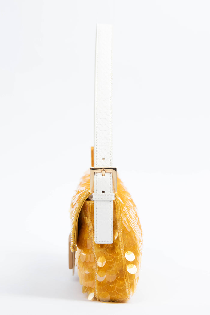 RARE Fendi Yellow Sequin Baguette Shoulder Bag