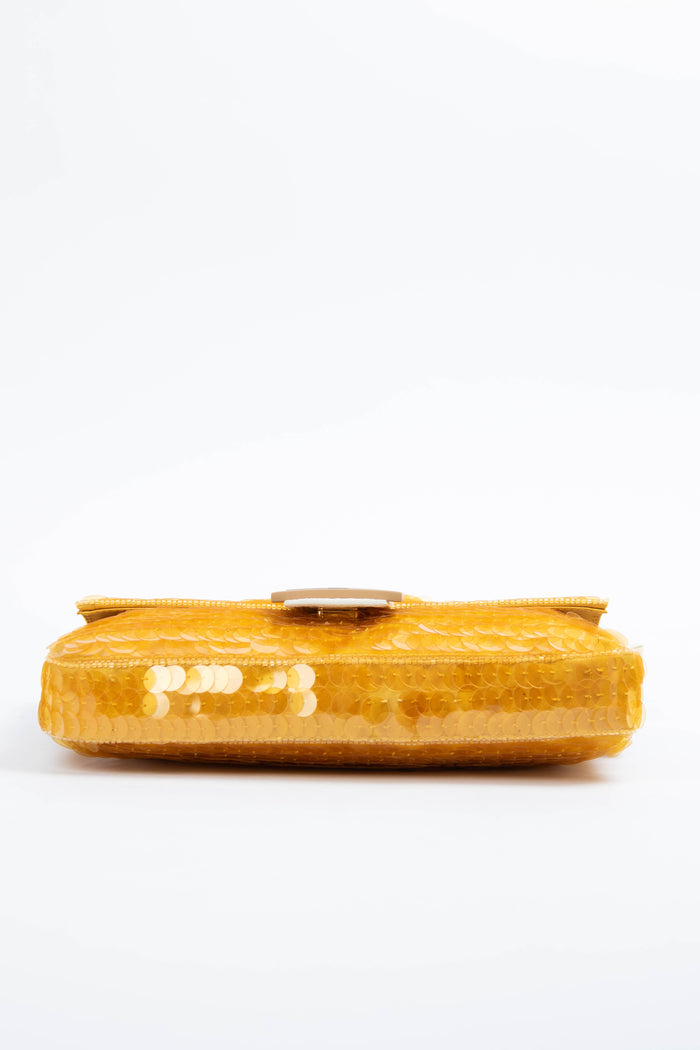 RARE Fendi Yellow Sequin Baguette Shoulder Bag