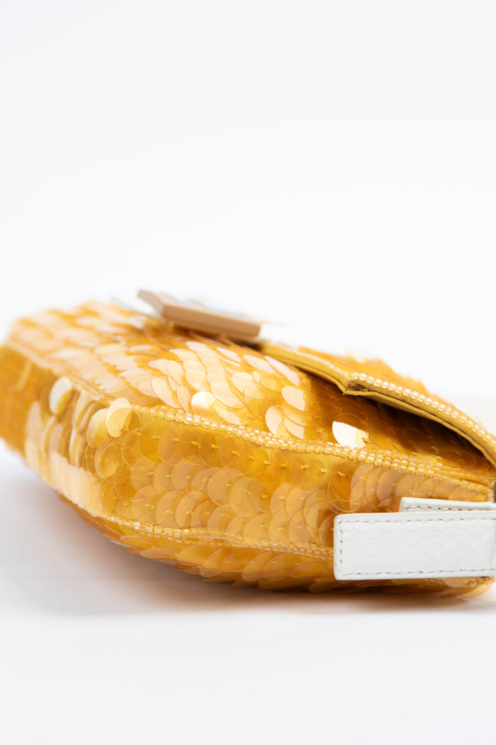 RARE Fendi Yellow Sequin Baguette Shoulder Bag