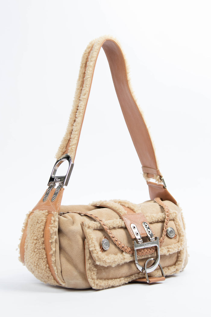 2000s Christian Dior Shearling Flight Collection Shoulder Bag