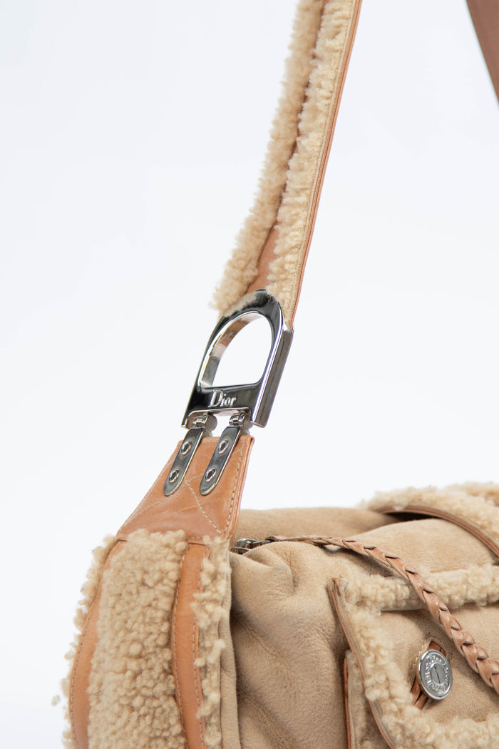 2000s Christian Dior Shearling Flight Collection Shoulder Bag