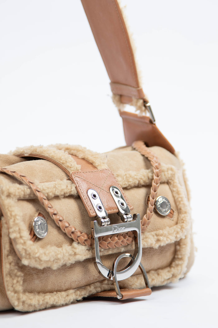 2000s Christian Dior Shearling Flight Collection Shoulder Bag