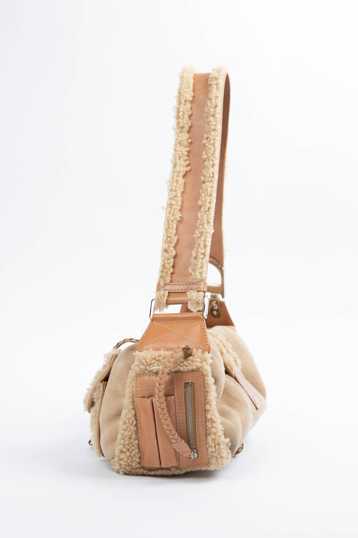 2000s Christian Dior Shearling Flight Collection Shoulder Bag