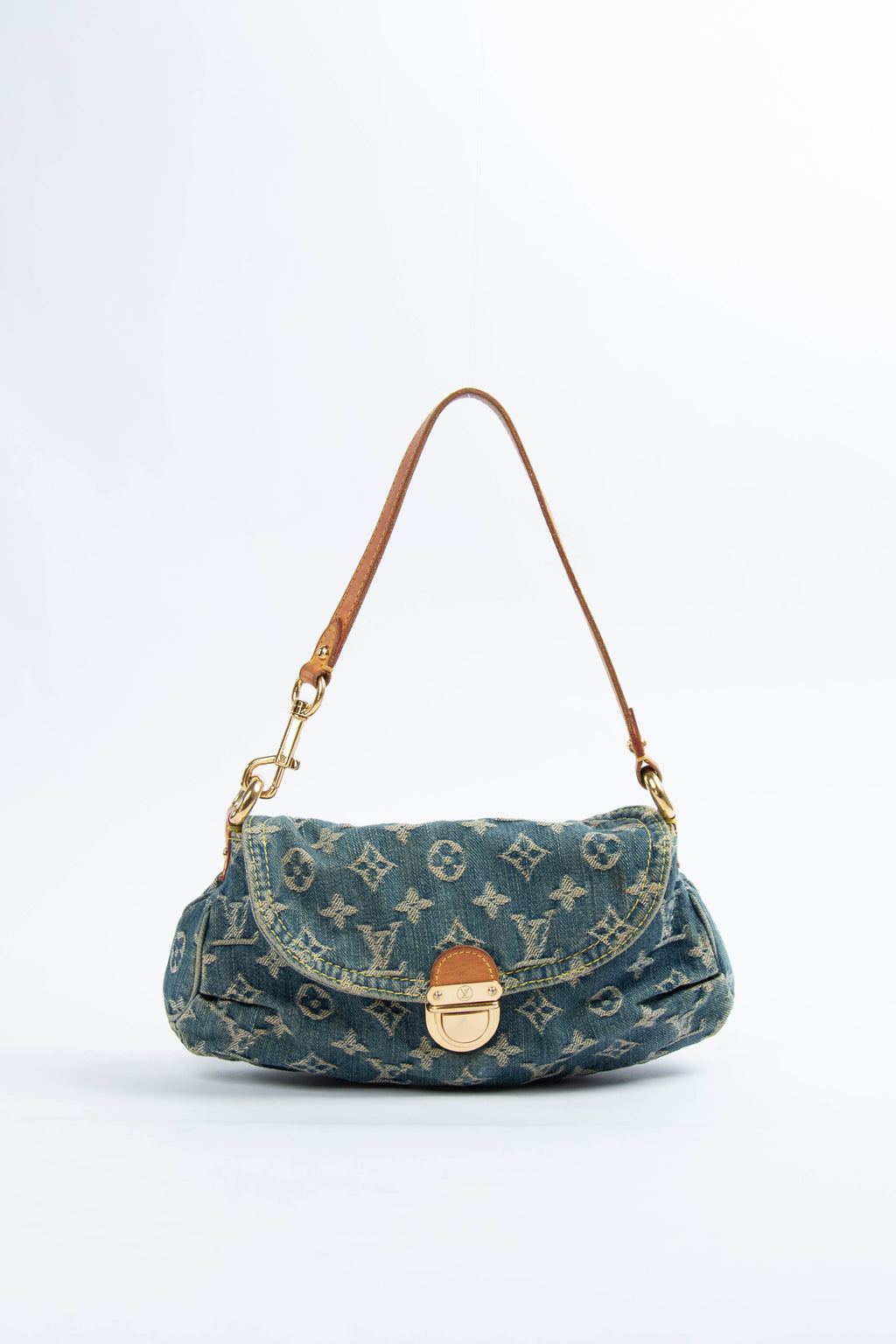 2000s Louis Vuitton Pleaty PM Blue Denim Shoulder Bag