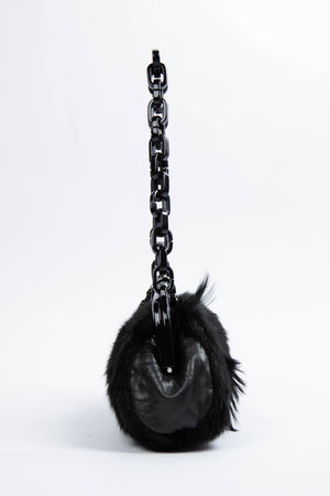RARE Chanel Vintage Black Fur Kiss Lock Shoulder Bag