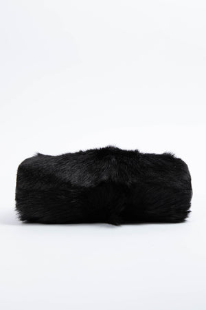 RARE Chanel Vintage Black Fur Kiss Lock Shoulder Bag