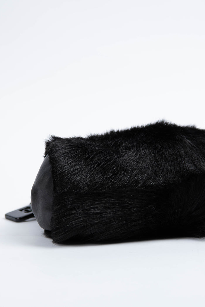 RARE Chanel Vintage Black Fur Kiss Lock Shoulder Bag