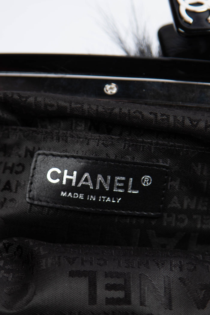 RARE Chanel Vintage Black Fur Kiss Lock Shoulder Bag