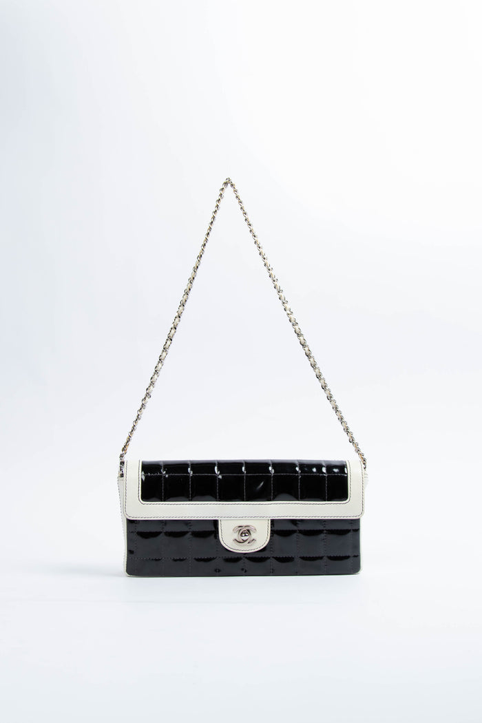2000s Chanel Patent Leather Chocolate Bar East West Shoulder Bag