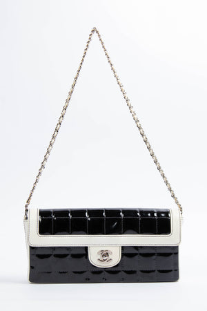 2000s Chanel Patent Leather Chocolate Bar East West Shoulder Bag