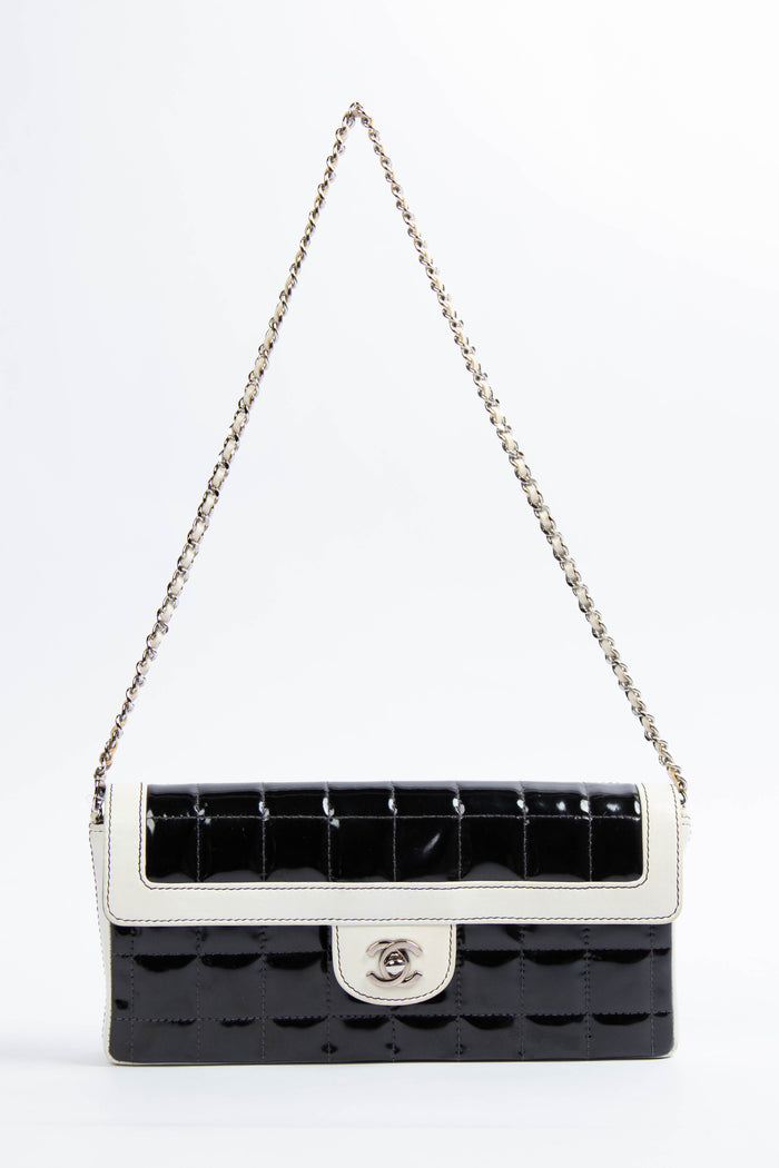 2000s Chanel Patent Leather Chocolate Bar East West Shoulder Bag