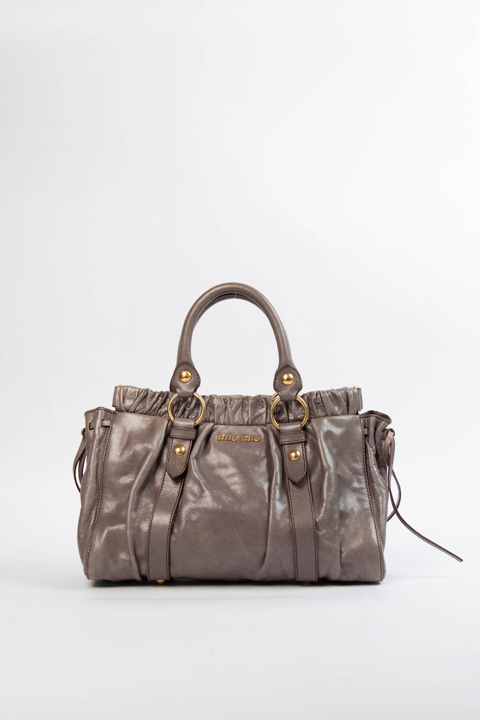 2000s Miu Miu Dark Taupe Vitello Shoulder Bag