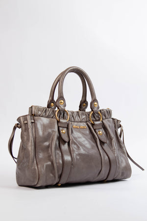 2000s Miu Miu Dark Taupe Vitello Shoulder Bag